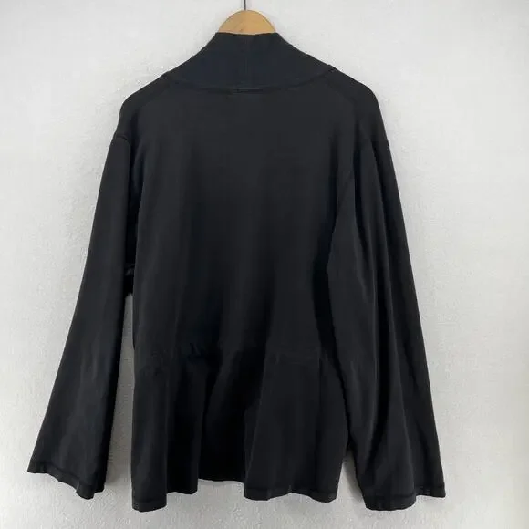 EILEEN FISHER Cardigan XL Stretch Organic Cotton Open Front Washed Black USA - Picture 2 of 16